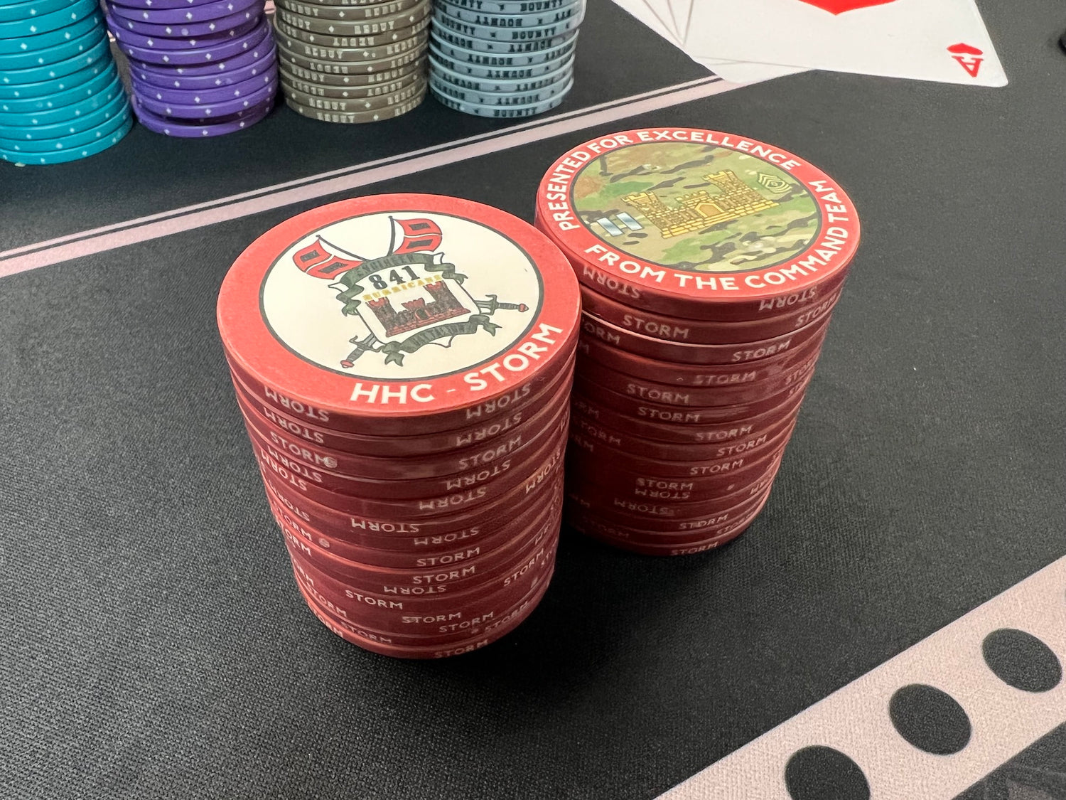 Aurora Poker Gear's custom poker chips are available in 39mm, 43mm, 47mm, 49mm, and 60mm. Every surface of our chips is 100% customizable. We can print personalized graphics on both the faces and on the edges of these ceramic casino-quality poker checks.