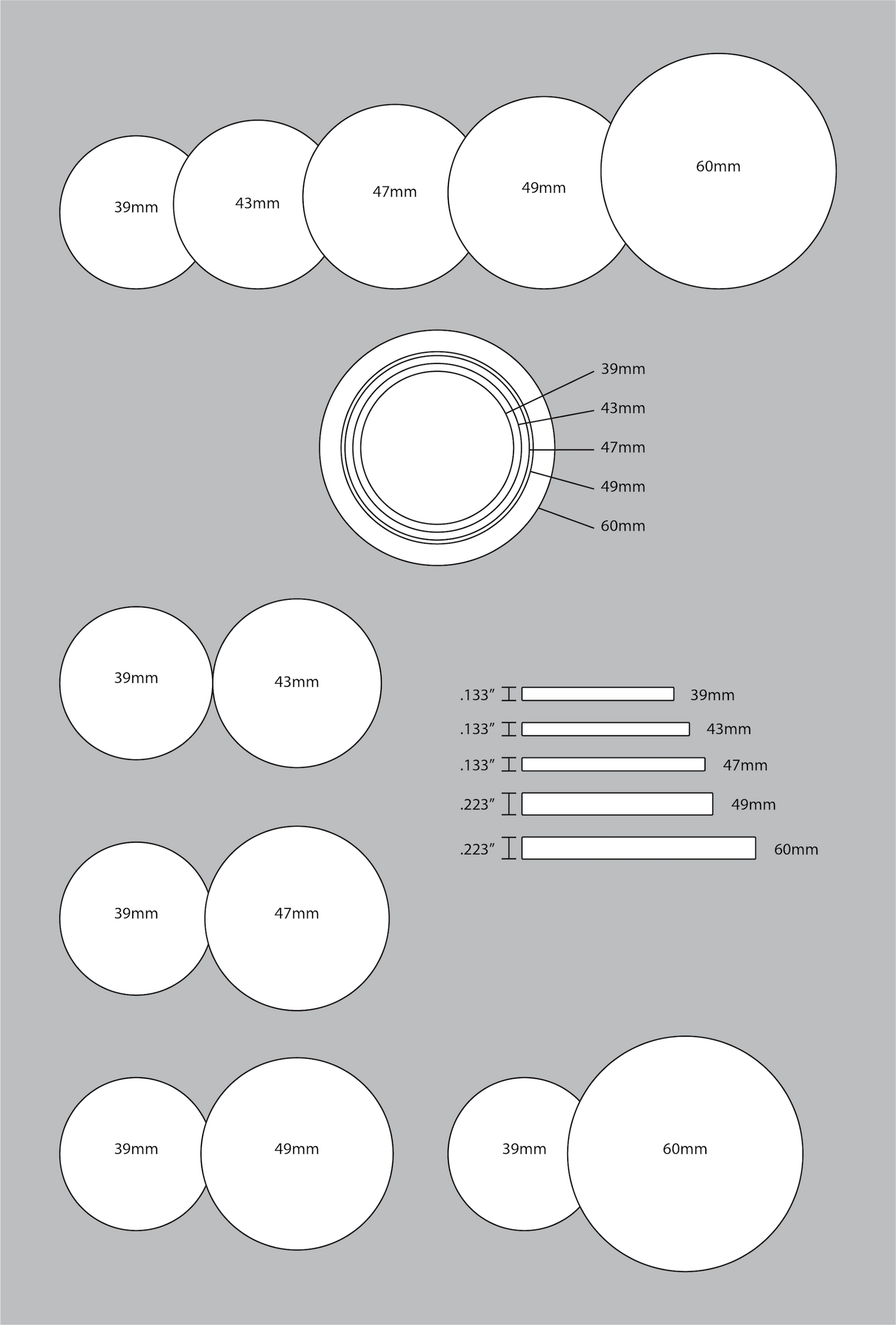 Check out Aurora Poker Gear's free Poker Chip Size Comparison Diagram. This chart shows the new poker player everything they need to know about poker chip sizing. Compare official poker chip diameters and poker chip thicknesses, as well as dimensions for our rebuy chips, bounty chips, and dealer buttons.