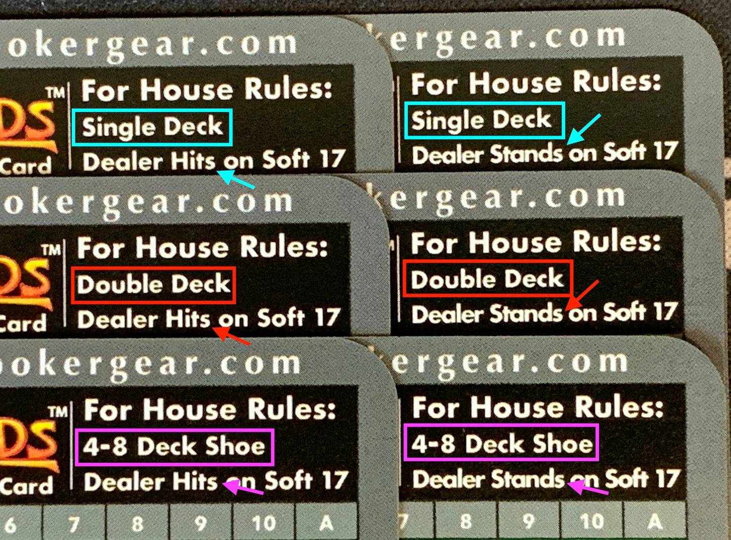 Wizard of Odds Blackjack Strategy Cards - 4-8 Deck, Dealer Stands Soft 17